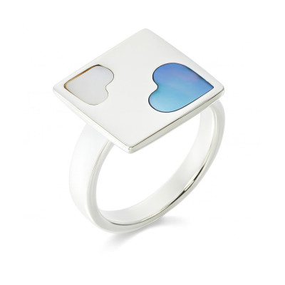 Bague 2 Coeurs Nacre Bleue en Argent
