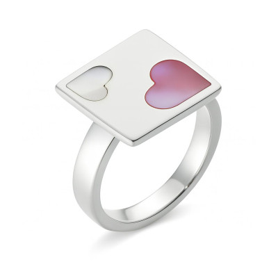 Bague 2 Coeurs Nacre Rose en Argent
