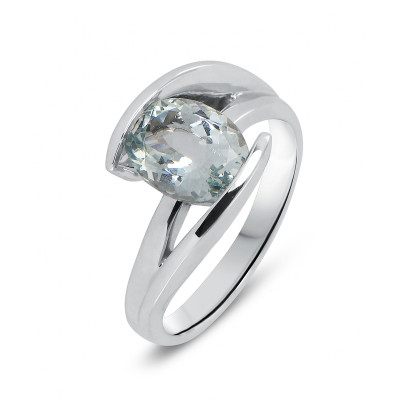 Bague Aigue Marine Ovale 9x7mm Or Blanc