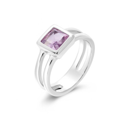 Bague Ajouré Améthyste carrée 6mm