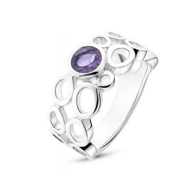 Bague Ajourée Argent et Améthyste Ronde 5mm
