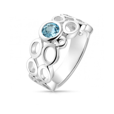 Bague Ajourée Argent et Topaze Bleue Traitée Ronde 5mm