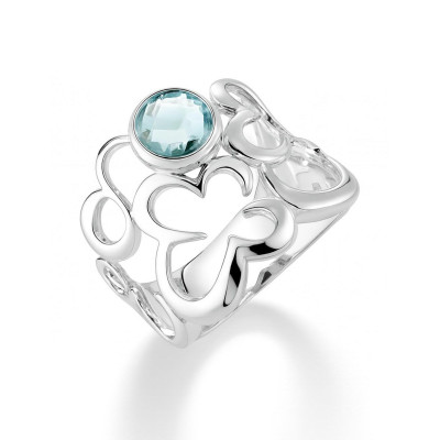 Bague Ajourée Argent Topaze Bleue Ronde