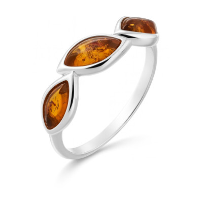 Bague Ambre 3 Navettes sur Argent 925