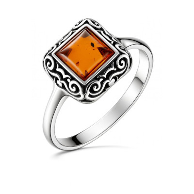 Bague Ambre Carrée 6x6mm sur Argent 925