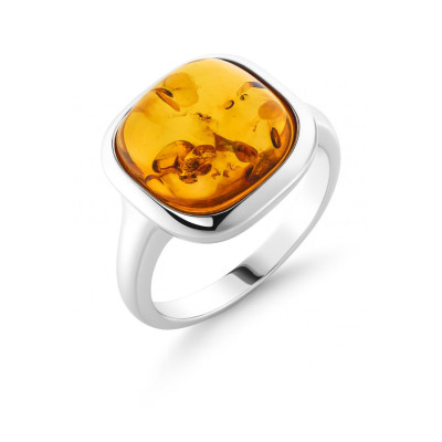 Bague Ambre coussin 12x12mm sur Argent 925