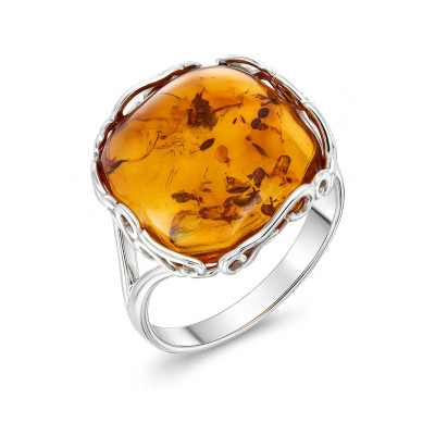 Bague Ambre coussin 14x14mm sur Argent 925