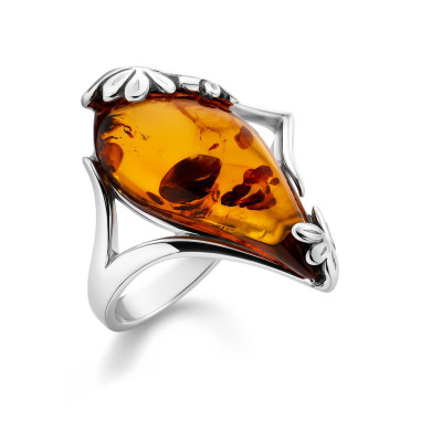 Bague Ambre Goutte 19x10mm sur Argent 925