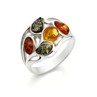 Bague Ambre Multicolore sur Argent 925