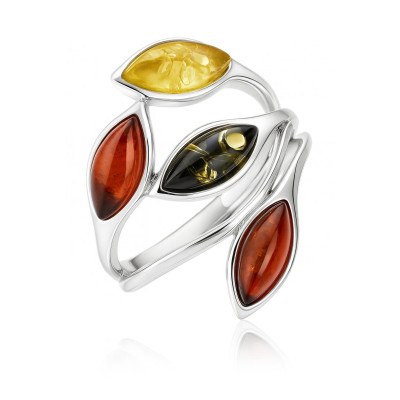 Bague Ambre Multicolore sur Argent 925