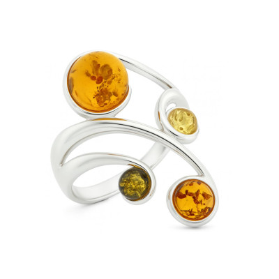 Bague Ambre Multicolore sur Argent 925