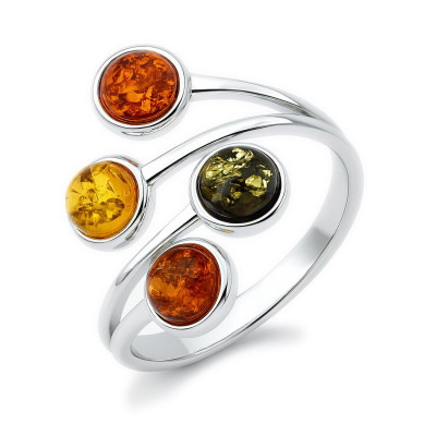 Bague Ambre Multicolore sur Argent 925