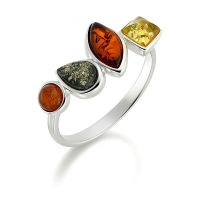 Bague Ambre Multicolore sur Argent 925