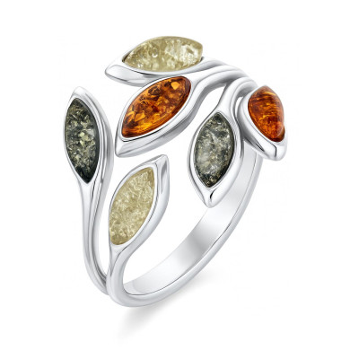 Bague Ambre Multicolore sur Argent 925