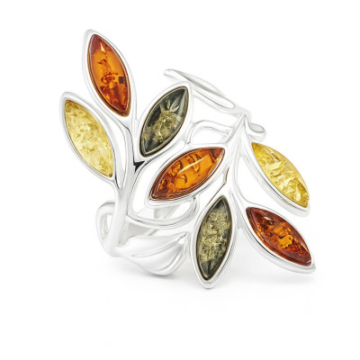 Bague Ambre Multicolore sur Argent 925