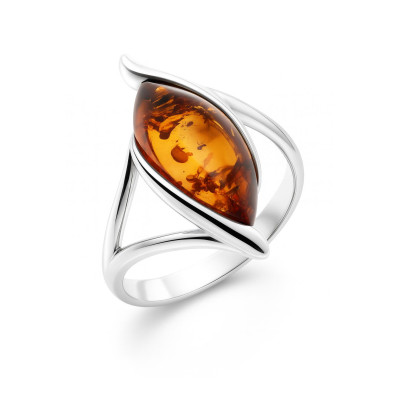 Bague Ambre Navette 18x8mm sur Argent 925