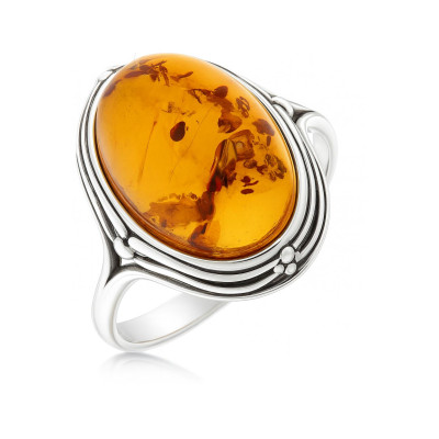 Bague Ambre Ovale 14x10mm sur Argent 925