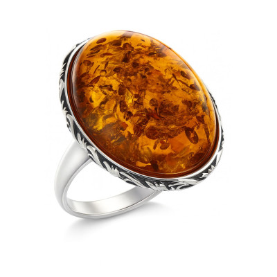 Bague Ambre Ovale 20x15mm sur Argent 925