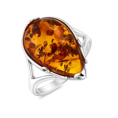 Bague Ambre Poire 18x11mm sur Argent 925