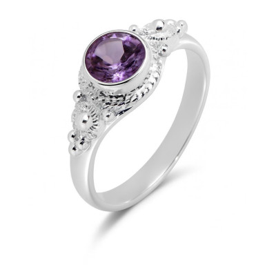 Bague Améthyste en Argent 925 - Pierre Ronde 6mm