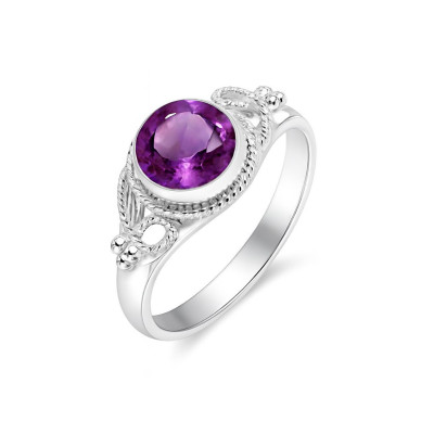 Bague Améthyste en Argent 925 - Pierre Ronde 7mm
