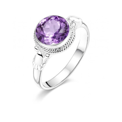 Bague Améthyste en Argent 925 - Pierre Ronde 8mm