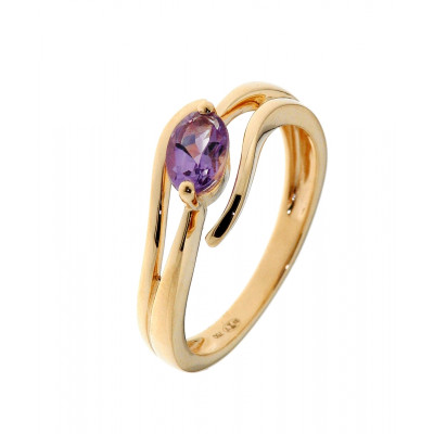 Bague Améthyste  Ovale 6x4mm Or Jaune