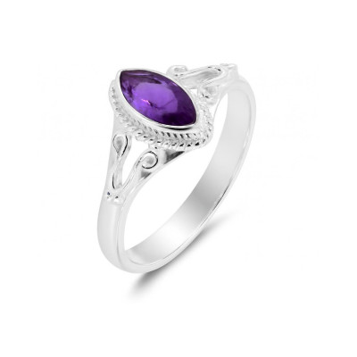 Bague Argent 925 Améthyste Navette 8x4mm