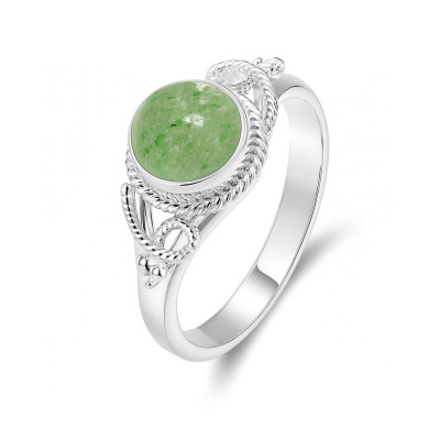Bague Argent 925 Aventurine Cabochon Rond 7mm