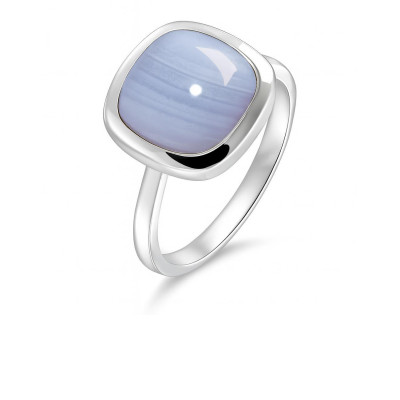 Bague Argent 925 Calcédoine Cabochon Coussin 10x10mm