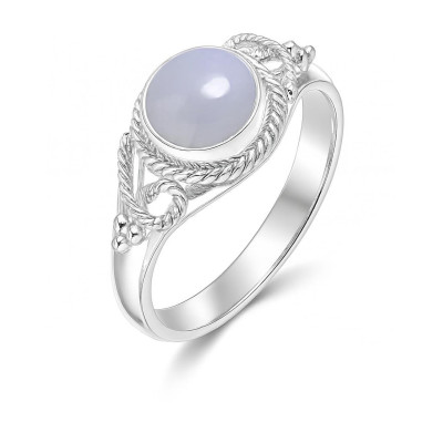 Bague Argent 925 Calcédoine Cabochon Rond 7mm