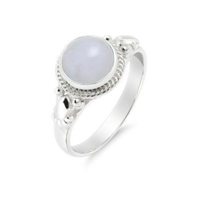 Bague Argent 925 Calcédoine Cabochon Rond 8mm