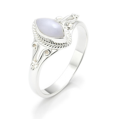 Bague Argent 925 Calcédoine Navette 8x4mm