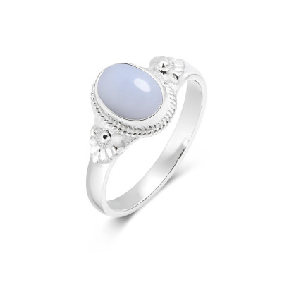 Bague Argent 925 Calcédoine Ovale 8x6mm
