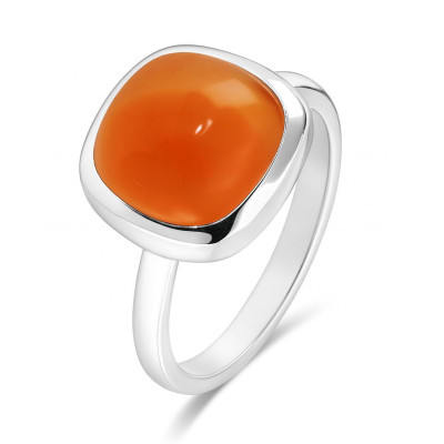 Bague Argent 925 Cornaline Cabochon Coussin 10x10mm