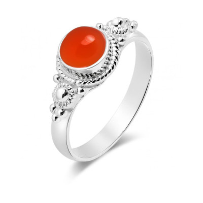 Bague Argent 925 Cornaline Cabochon Rond 6mm