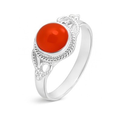 Bague Argent 925 Cornaline Cabochon Rond 7mm