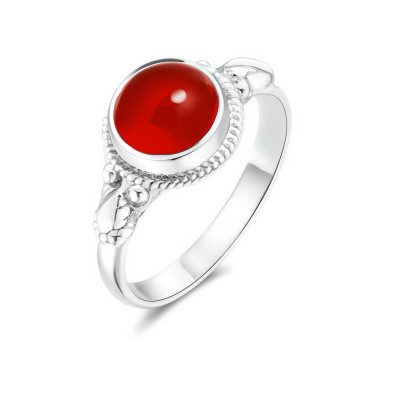 Bague Argent 925 Cornaline Cabochon Rond 8mm