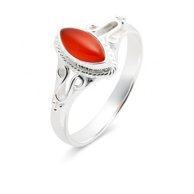 Bague Argent 925 Cornaline Navette 8x4mm