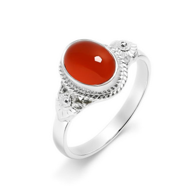 Bague Argent 925 Cornaline Ovale 8x6mm