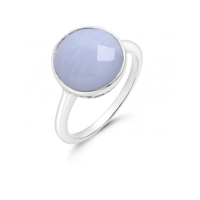 Bague Argent 925 et Calcédoine Bleue  Ronde 12mm