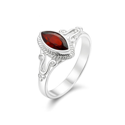 Bague Argent 925 Grenat Navette 8x4mm
