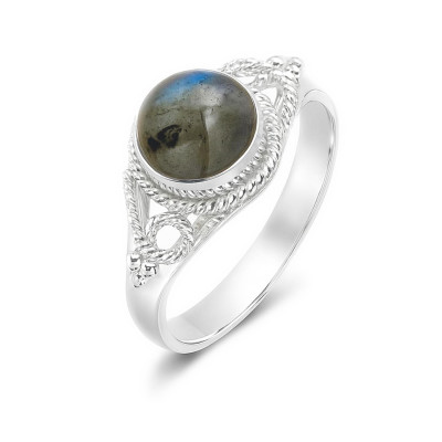 Bague Argent 925 Labradorite Cabochon Rond 7mm