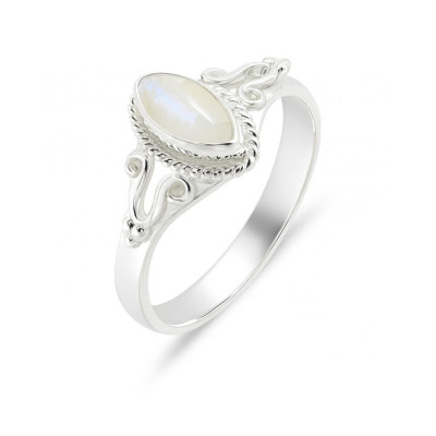 Bague Argent 925 Labradorite Navette 8x4mm