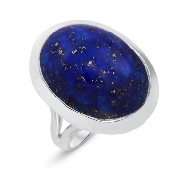 Bague Argent 925 Lapis Lazuli Cabochon Ovale 20x15mm