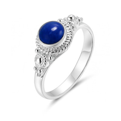Bague Argent 925 Lapis Lazuli Cabochon Rond 6mm