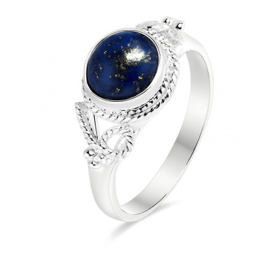 Bague Argent 925 Lapis Lazuli Cabochon Rond 7mm