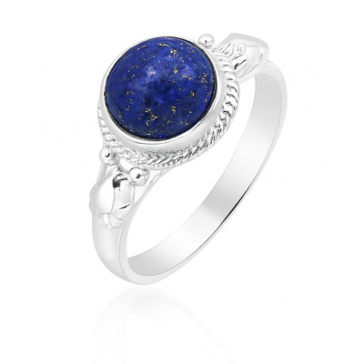 Bague Argent 925 Lapis Lazuli Cabochon Rond 8mm