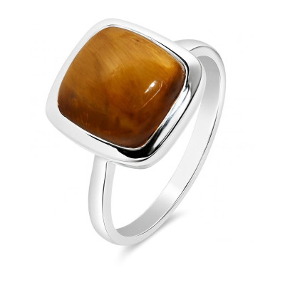 Bague Argent 925 Oeil de tigre Cabochon Coussin 10x10mm