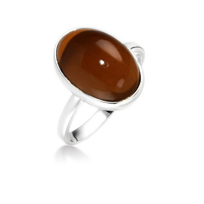 Bague Argent 925 Oeil de tigre Cabochon Ovale 14x10mm